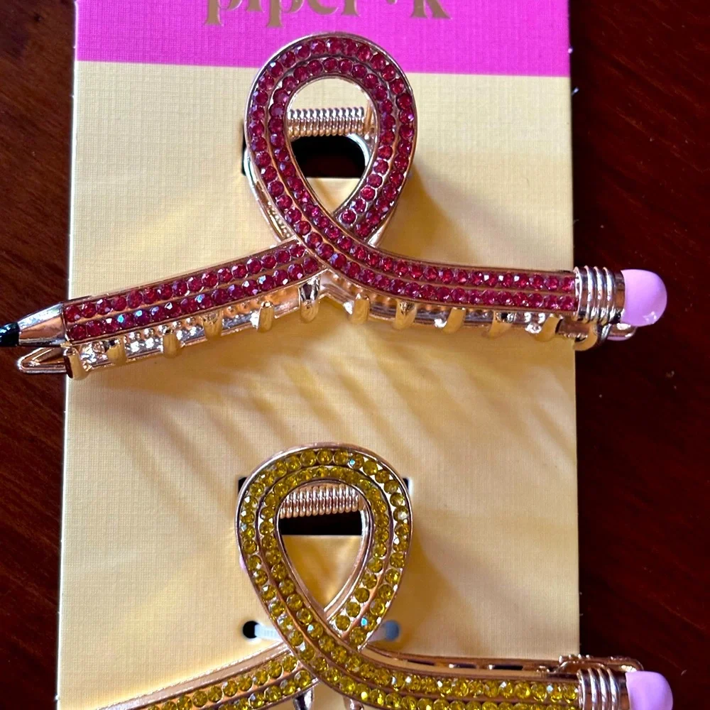 NWT Piper K pink and Yellow pencil Hair claw clips